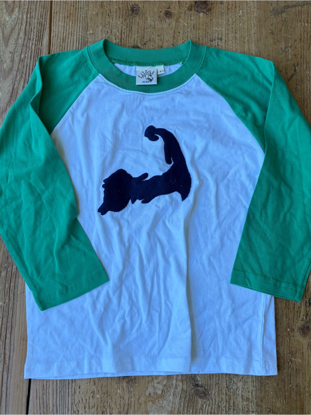 Luigi Kids Green & White Raglan Baseball Tee with Nautical Silhouette
